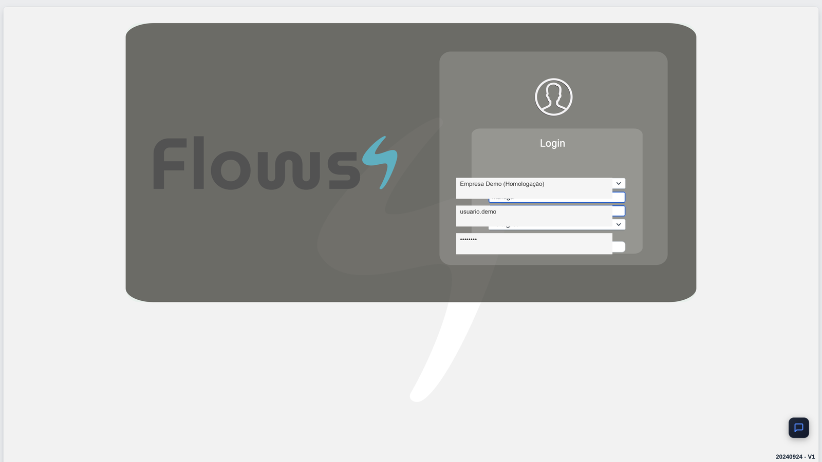 Tela de login do portal Flows