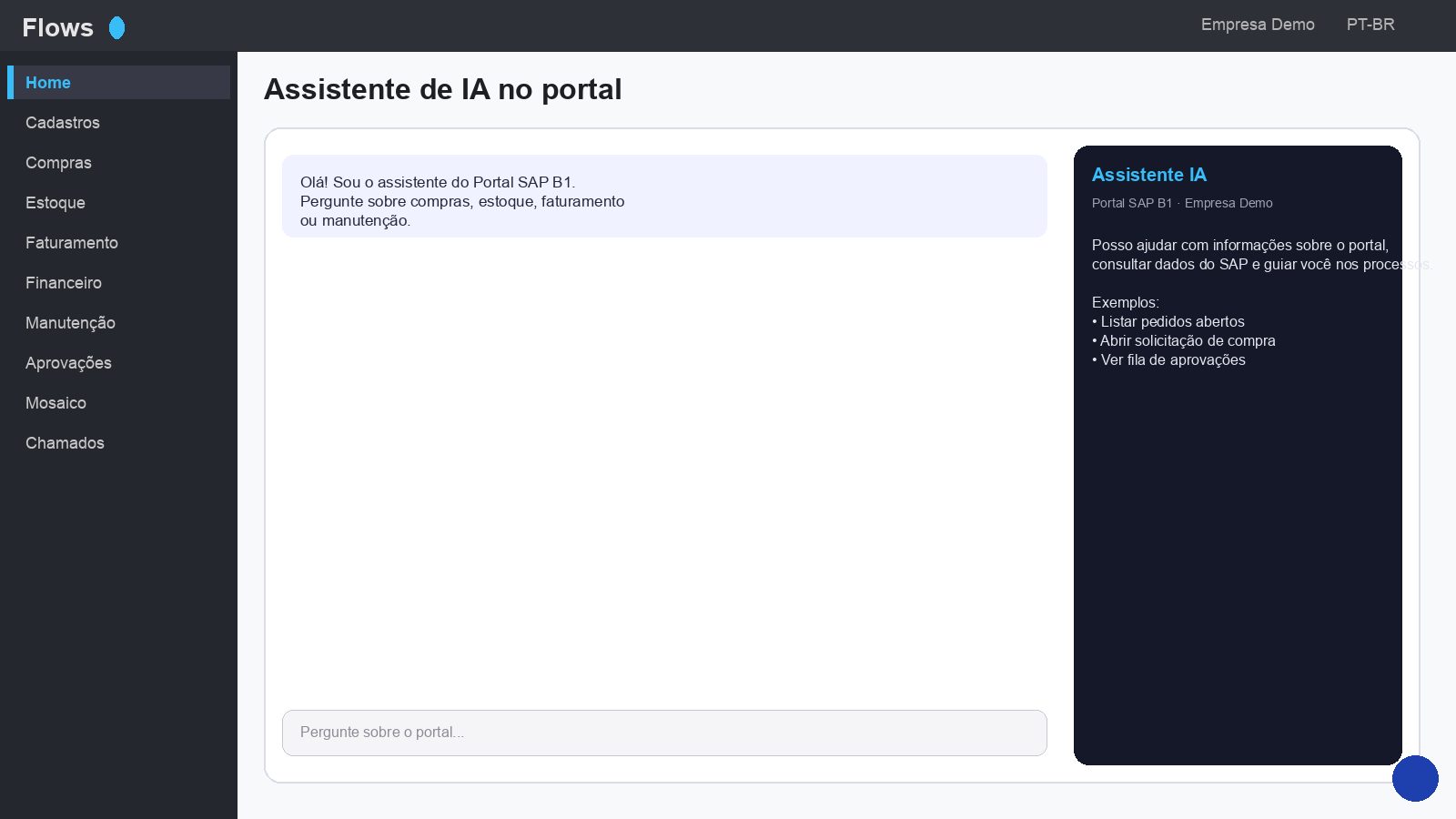 Assistente de IA no portal Flows